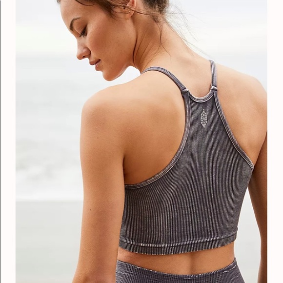 NEW Free People Happiness Runs Seamless Crop - XS/S Washed Grey - Picture 2 of 6